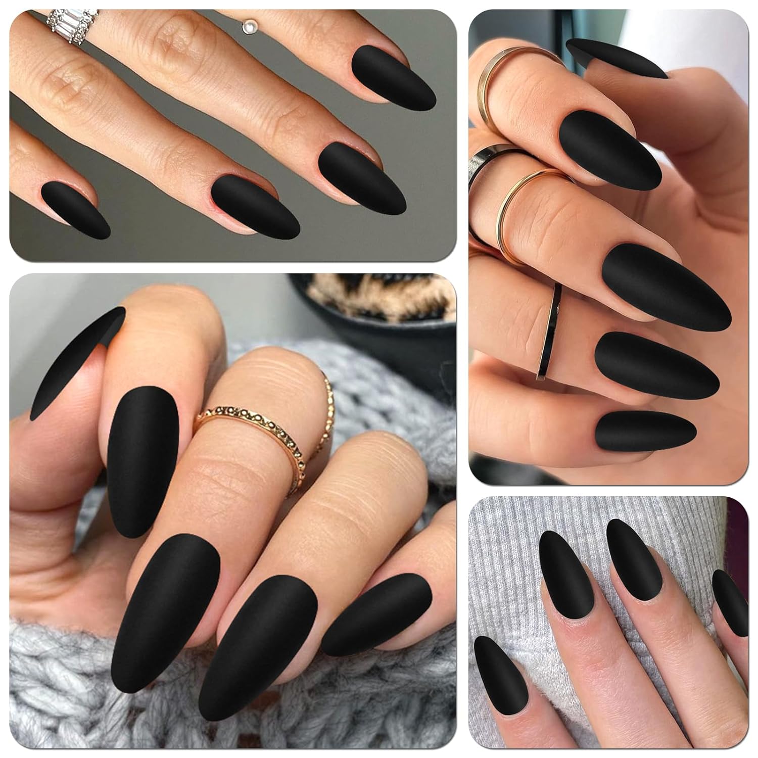 240pcs Almond Press on Nails, Matte Black Fake Nails Medium Acrylic Nails Press Ons False Glue on Nails Kit with 5 Sheets Adhesive Tabs for Women Girls - Image 4