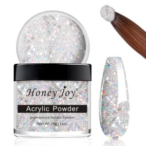 Honey Joy 28g/box Color Acrylic Powder Professional Holographic Silver Glitter Acrylic Nail Manicure Powder for Nail Extension Acrylic Nail System,HJ-NAP017-No.37