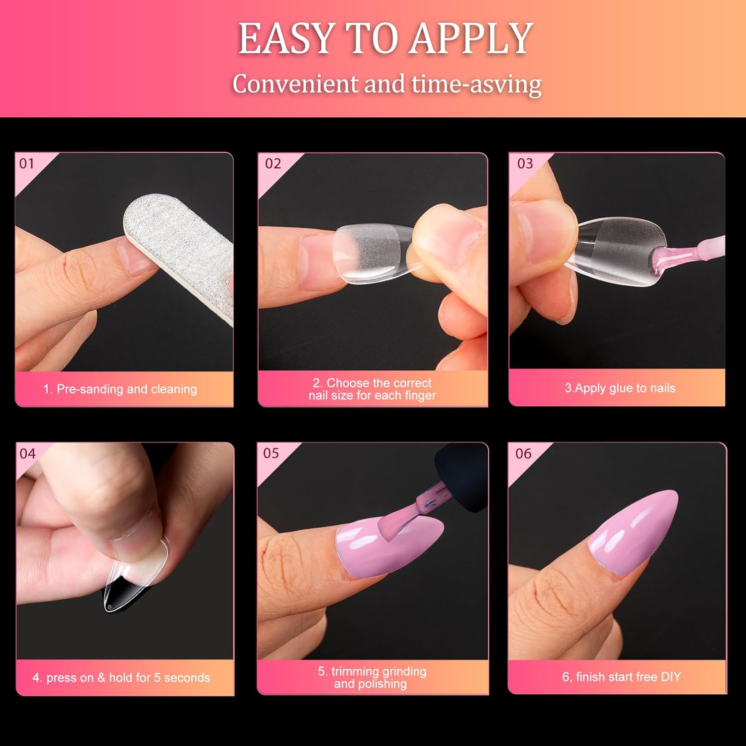 krofaue Short Almond Nail Tips - 120PCS Half Matte Acrylic Fake Nails with 12 Sizes Clear Press on Nails Almond for Extension Nail Manicure Home DIY - Image 6
