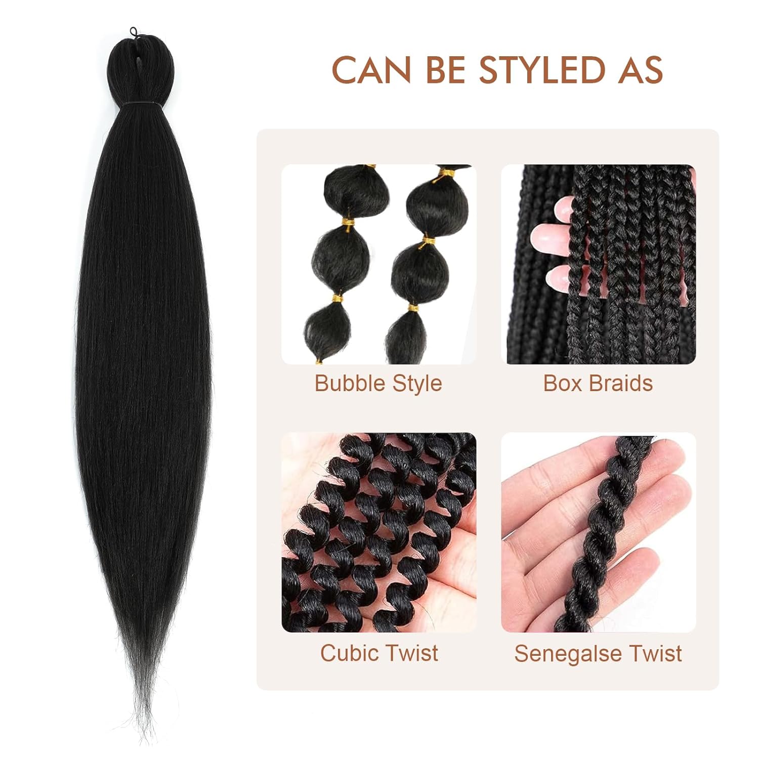 Pre-stretched Braiding Hair - 24 Inch 8 Packs Natural Black Long Braiding Hair For Twist or Box Braids, Yaki Texture Hot Water Setting Synthetic Crochet Hair Extensions (24 Inch, 1B-8P) - Image 5