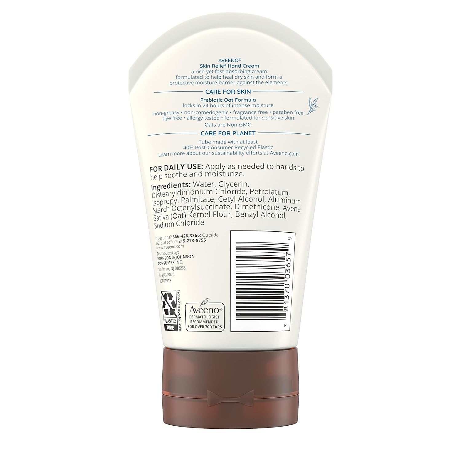 Aveeno Skin Relief Intense Moisture Hand Cream with Soothing Prebiotic Oat for Dry Skin, Sensitive Skin Cream Softens & Smooths Hands & Lasts Through Hand Washing, Fragrance-Free, 3.5 oz - Image 6