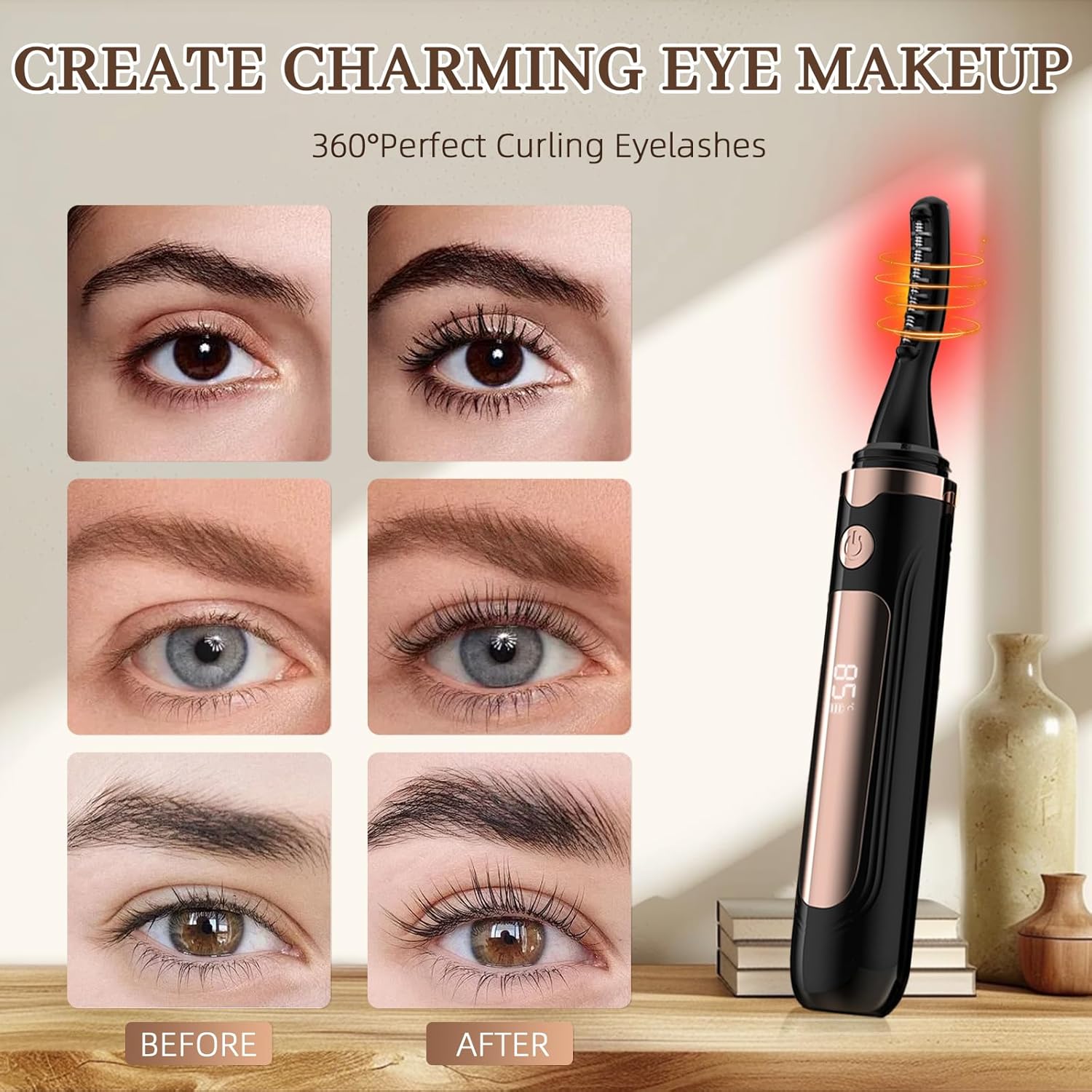 2025 Heated Eyelash Curler-USB Rechargeable Electric Eyelash Curler- Eyelash Curlers Heated 3 Temperature Modes Fast Heat Up Within 3s - 24 Hours Long Lasting- with Led Display for Women Girls (Black) - Image 3
