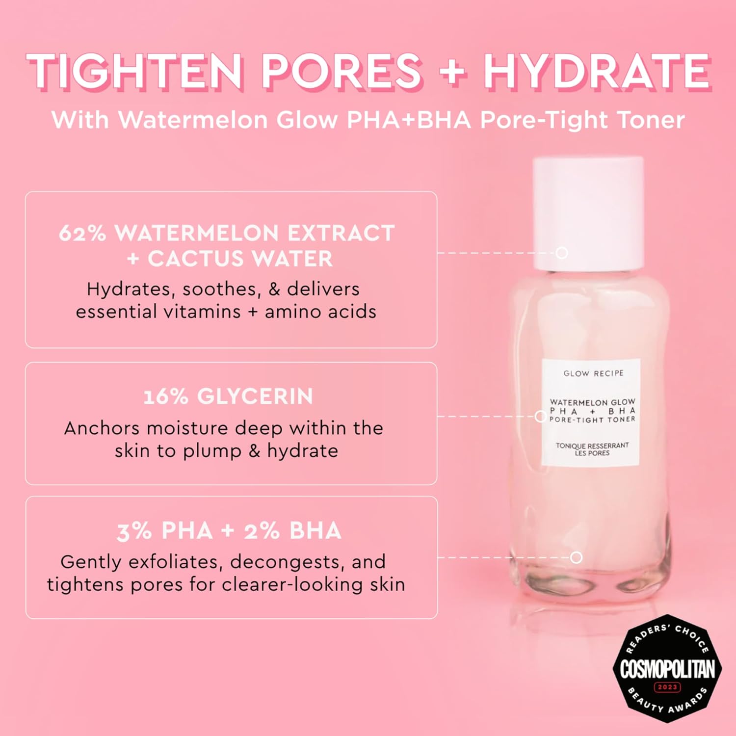 Glow Recipe PHA + BHA Face Toner - Korean Skin Care Pore Minimizer & Gentle Facial Exfoliator for Tightening, Hydrating & Exfoliating - Glycerin, Watermelon & Cactus Water (40ml) - Image 2