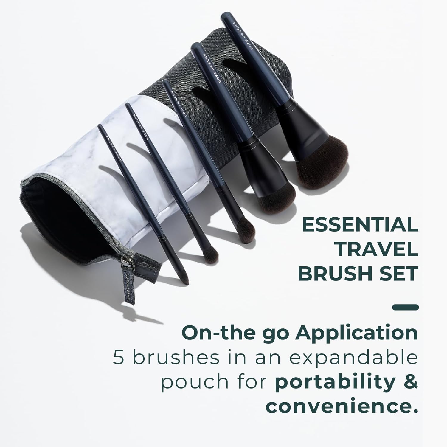 Rose and Ben Beauty Essential Travel 5 Piece Brush Set | Professional Blending Brush for Liquid & Cream Makeup | Cruelty Free - Image 2