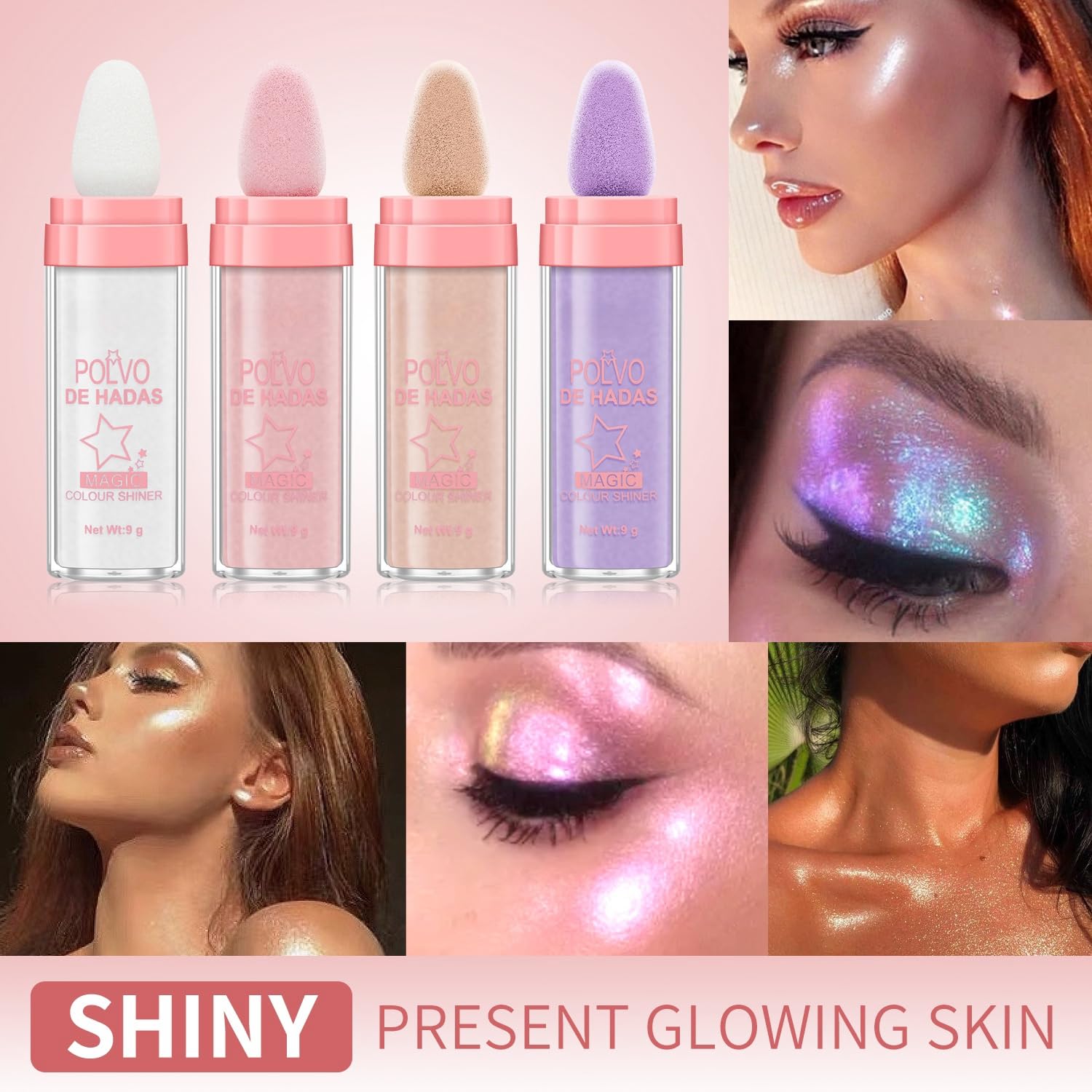 URQT 4 Color Polvo De Hadas Fairy Dust Highlight Patting - Full Body Contouring and Clavicle Pearlescent Patting Powder for Face and Eye, Christmas Sparkling Body Glitter (4 Pack) - Image 2