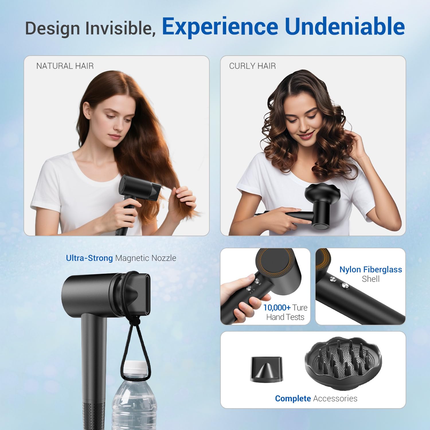 Hair Dryer with Diffuser, Hyspeedh Low Noise Blow Dryer with Fast Drying, 0.86lb Lightweight Travel Hair Dryers for Women, 1.5 Billion Plasma, Smart Thermo Control, Strong Magnetic Diffuser - Image 4