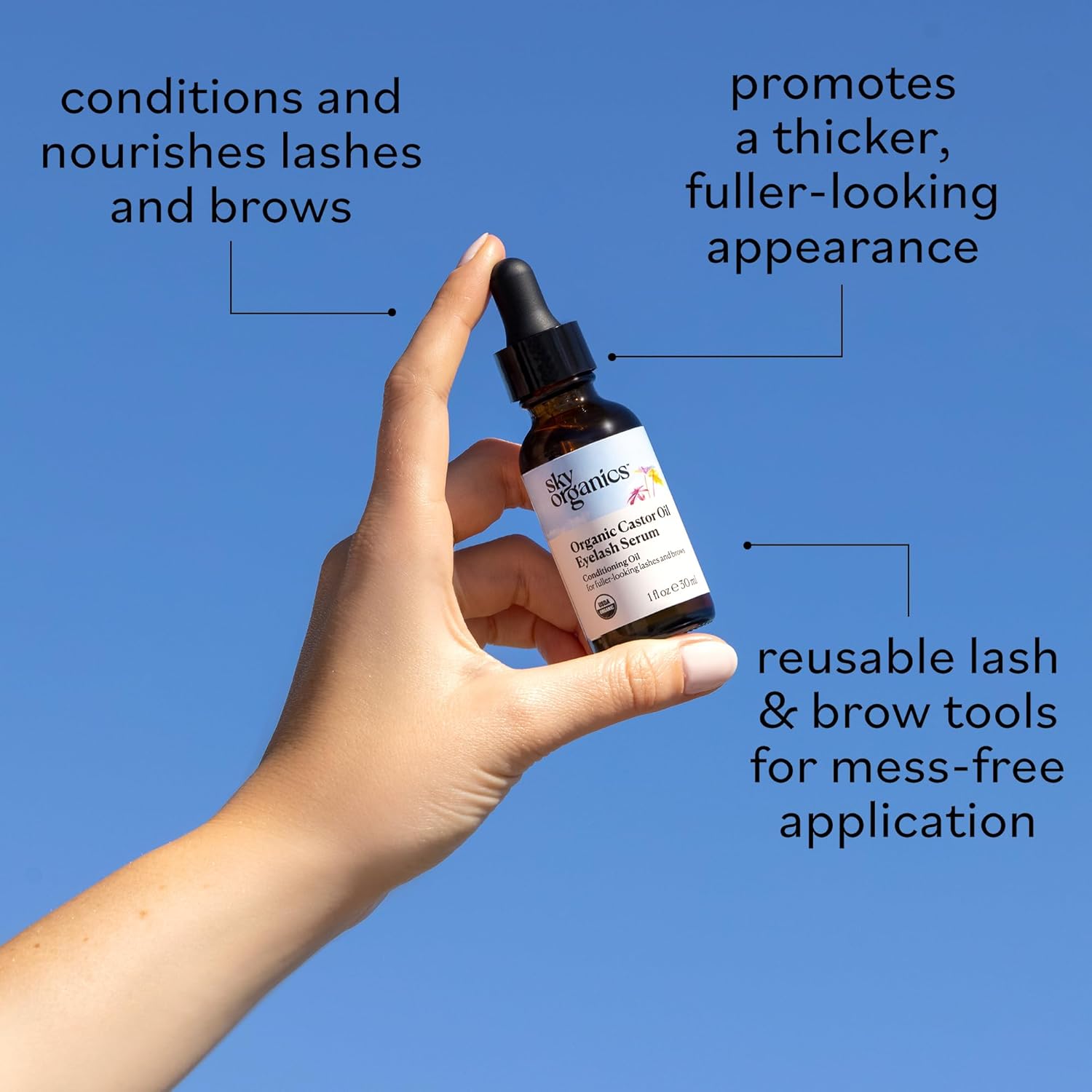 Sky Organics Organic Castor Oil Eyelash & Brow Serum, Hexane-Free Conditioning Oil that Promotes Fuller Looking Lashes & Eye Brows, 100% Pure & Cold-Pressed 1 fl. Oz. / 30 ml w ebook - Image 4