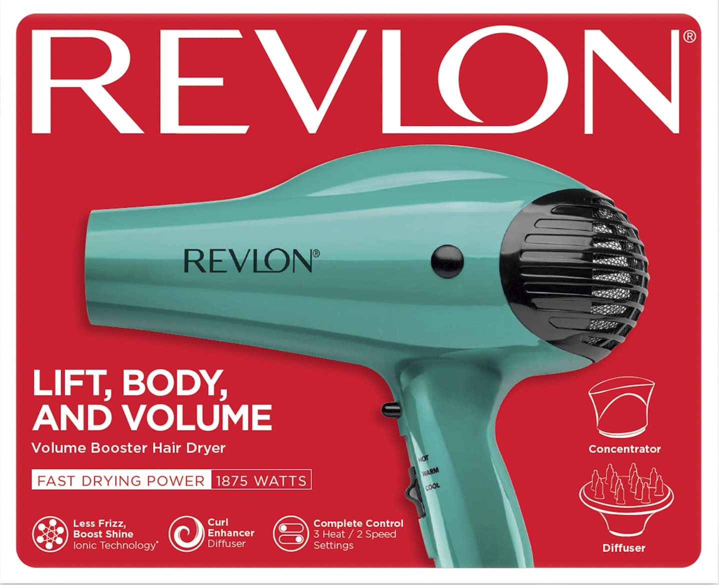 Revlon Volume Booster Hair Dryer | 1875W for Voluminous Lift and Body, (Green) - Image 7