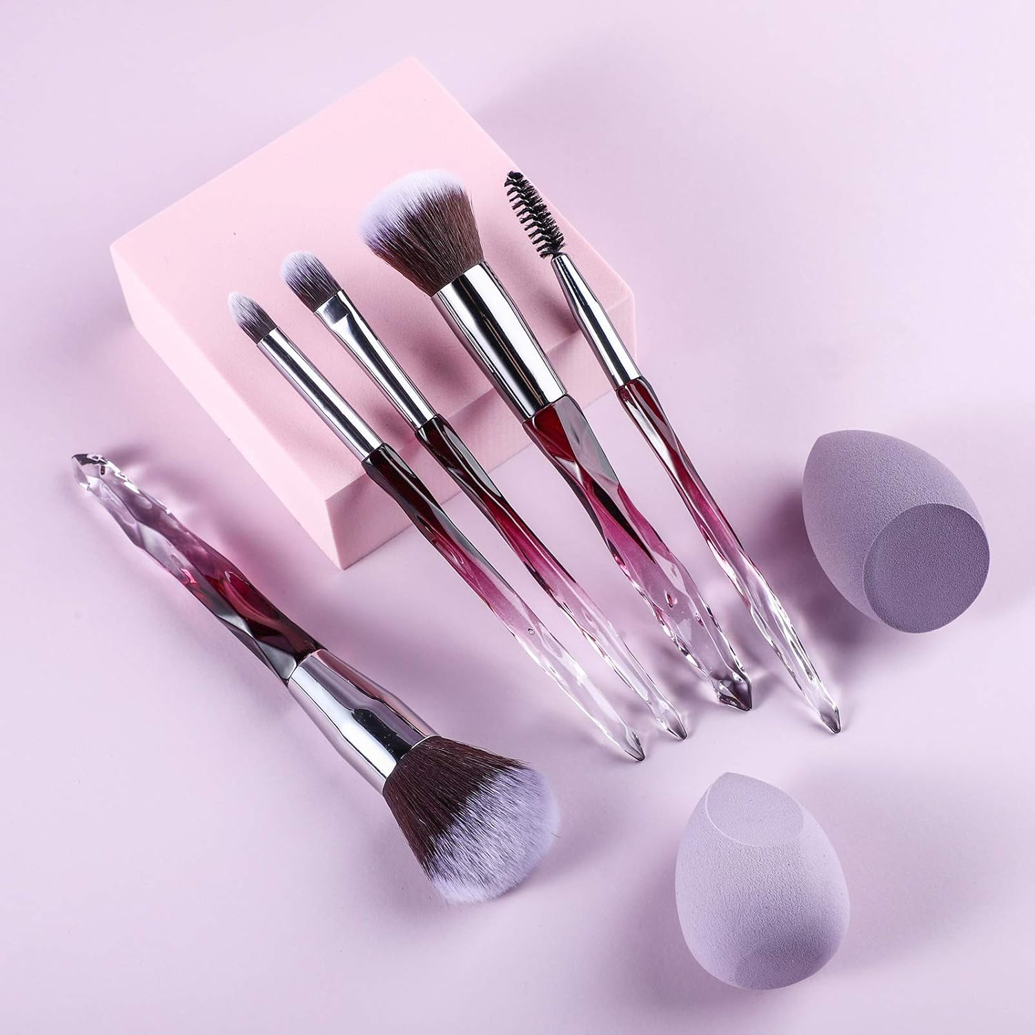 XMOSNZ Makeup Brushes 15pcs Make up Brushes Crystal Handle Highlighter Makeup Foundation Makeup Make Up Brush Sets Eyebrow Brush Professional with 4 Makeup Sponge - Image 4