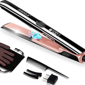 DORISILK 500 Degree High Temp Professional Hair Straightener,30s Fast Heating Ceramic Flat Iron ,2 in 1 Hair Straightener and Curler,Plasma Flat Iron Get Frizz-Free ,Dual Voltage for Travel Using