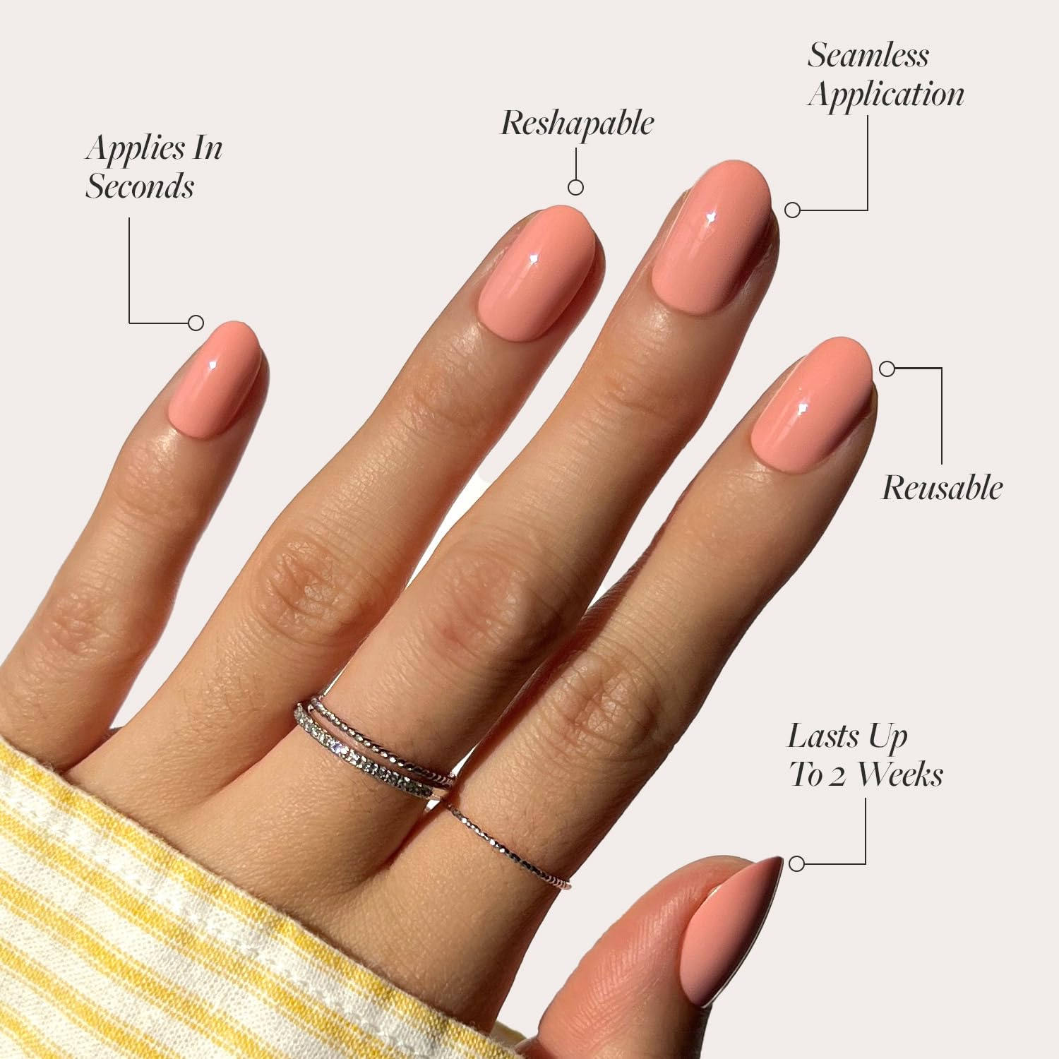 Glamnetic Press On Nails - Peach Coral | Short Round Orange, Glossy Pastel Peach Fake Nails, Reusable Spring Nails | 15 Sizes - 30 Nail Kit with Glue - Image 3