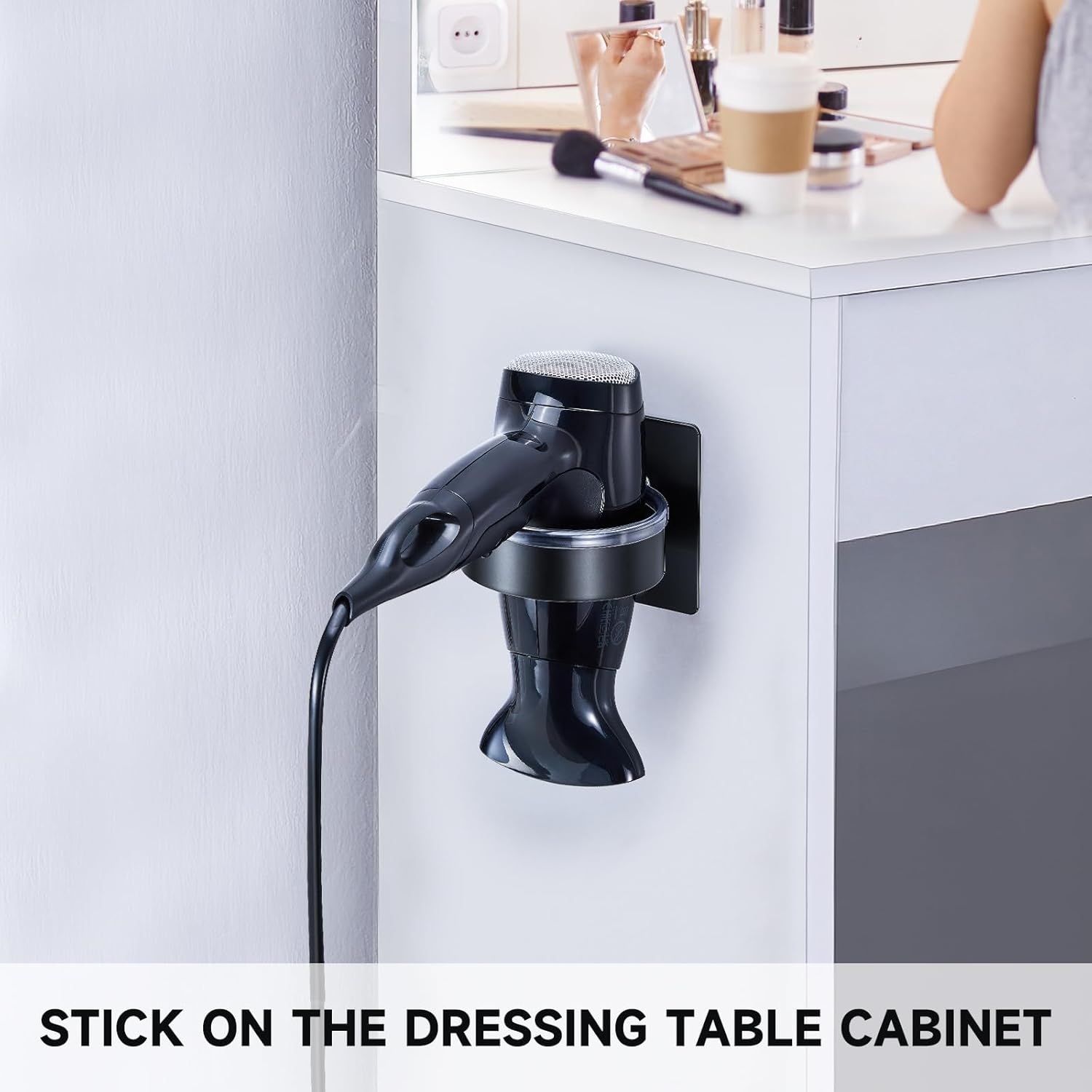 Hair Dryer Holder, Black Blow Dryer Holder Wall Mounted, Hairdryer Holder for Bathroom, Adhesive Hair Tool Organizer for Hair Dryer Storage Organizer, Stainless Steel Hair Dryer Hanger - Image 6