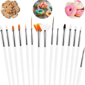 15Pcs Cake Decorating Brushes, Cake Painting Brushes Kit Food Safe Paint Brushes Multiple Function Cookie Brushes Fondant Sugar DIY Tool Set Candy Icing Pastry Brush for Baking(White)