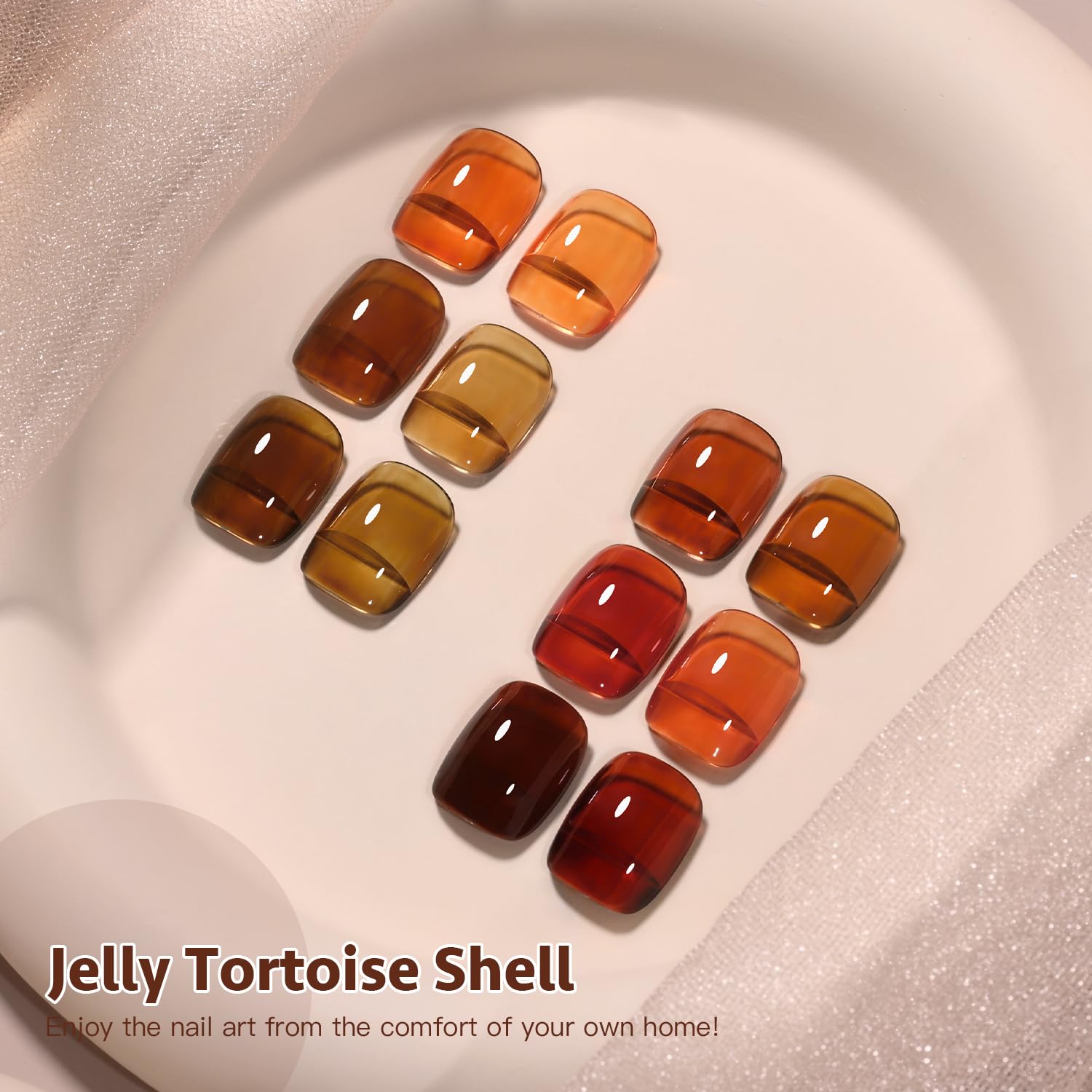 GAOY Jelly Brown Gel Nail Polish Set, 6 Transparent Colors Dark Red Orange Pumpkin Soak Off UV Light Cure Gel Polish Kit for Salon and Nail Art DIY at Home - Image 6