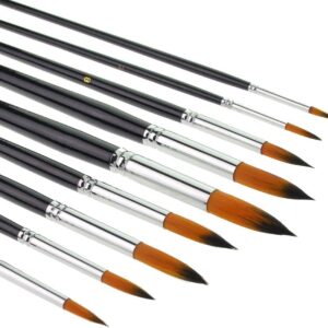 9pcs Round Pointed Tip Pony Hair Artists Filbert Paintbrushes, Marrywindix Watercolor Paint Brush Set Acrylic Oil Painting Brush Black
