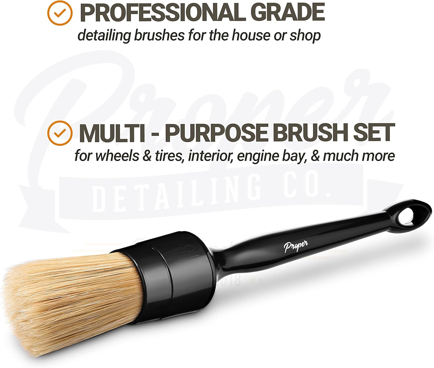 Car Detailing Brush Set, Premium Soft Boars Hair Bristles, Clean Auto Interior (Leather Seats, Air Vents) or Exterior (Wheels, Paint, Emblems) Detail Brushes Car Detailing Starter Pack (3 Pack) - Image 3