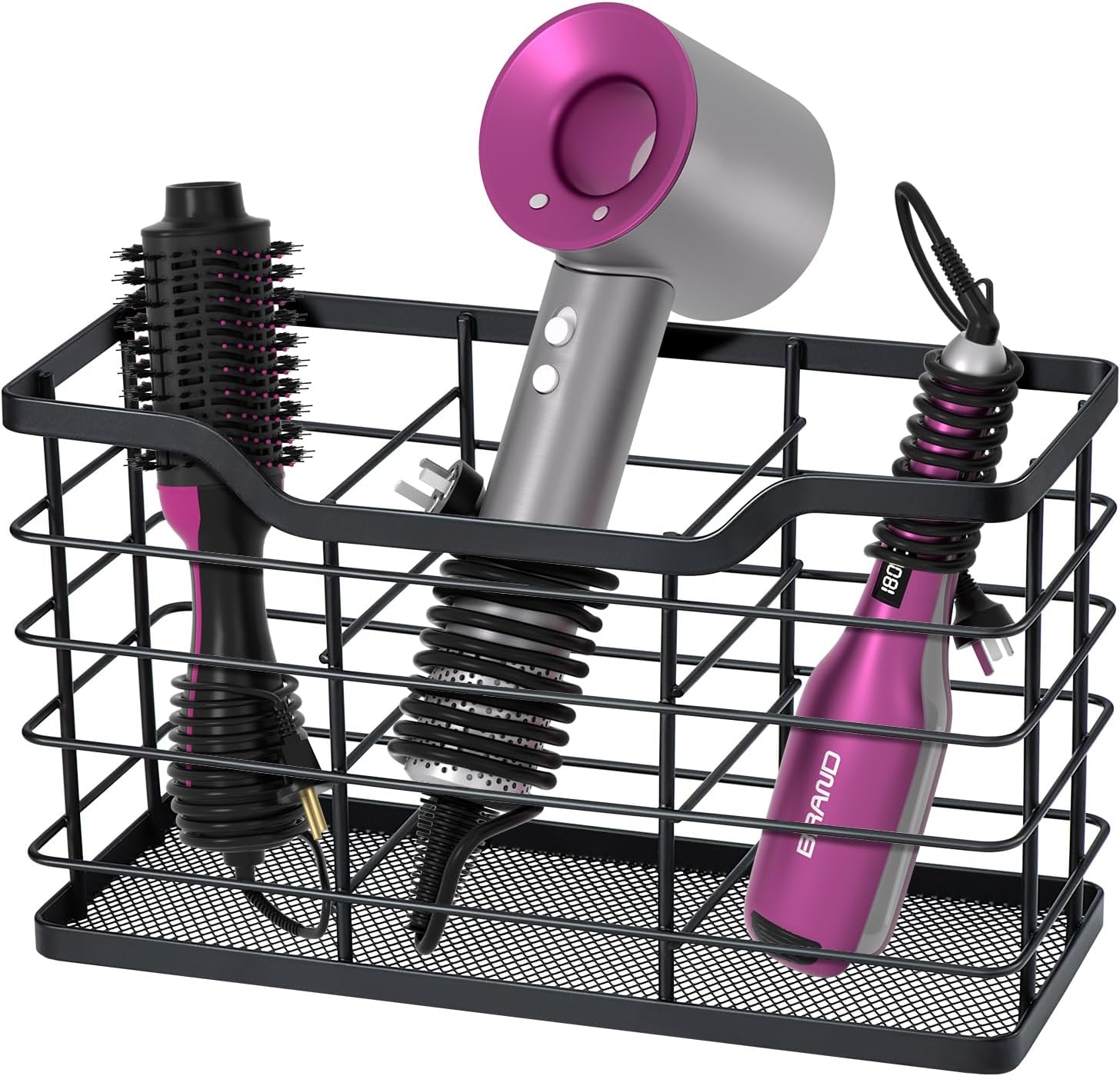 HappyHapi Hair Dryer Holder Hair Tool Organizer, Antirust Wall Mount Bathroom Hair Care Styling Tool Storage Basket for Hair Dryer, Curling Wands, Hair Straighteners