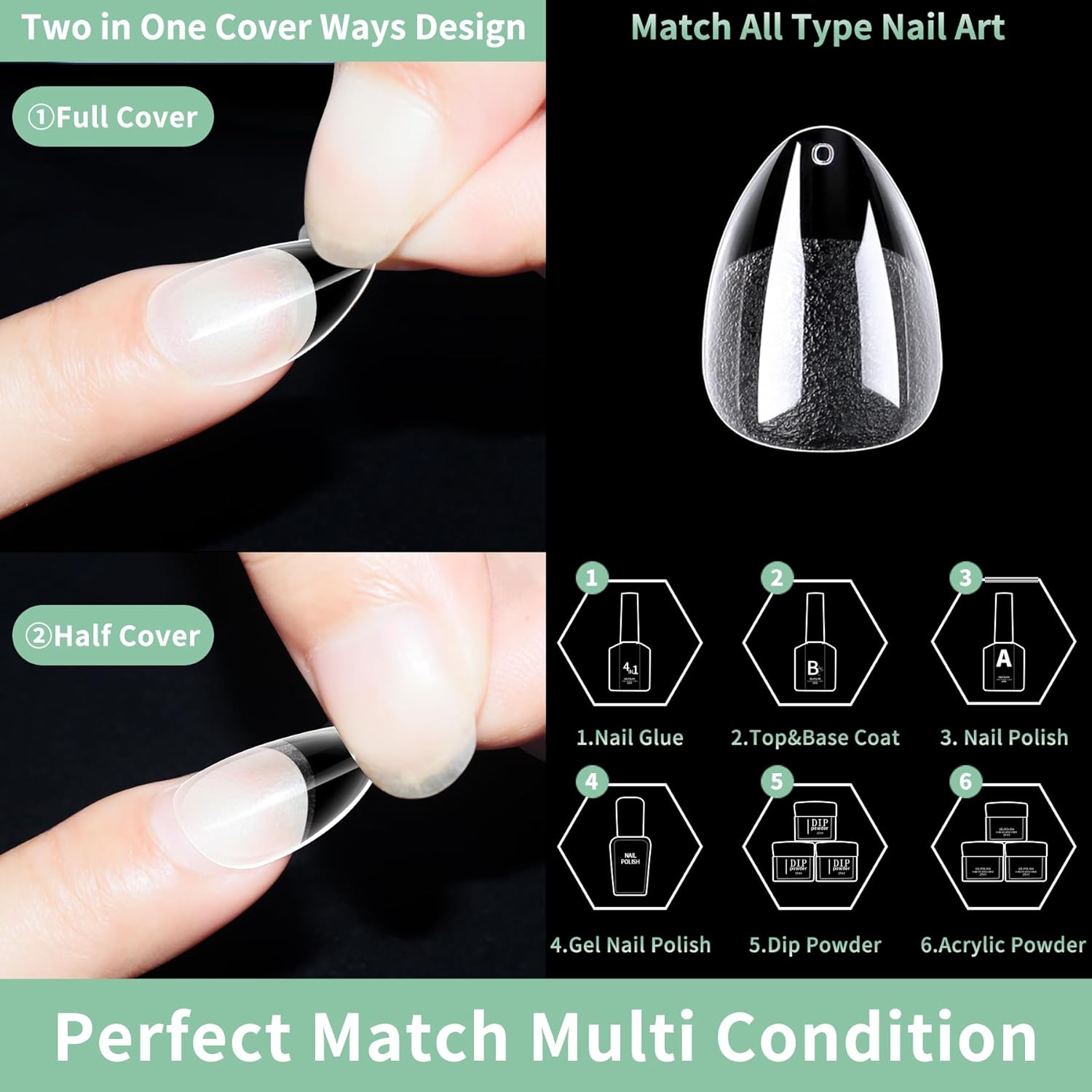 Extra Short Almond Nail Tips, 216pcs Acrylic Fake Nails Soft Gel Nail Tips, Full Cover Pre-Shaped Matte Clear Press on Nails for Extension, Diy at Home Manicure 12 Sizes - Image 7