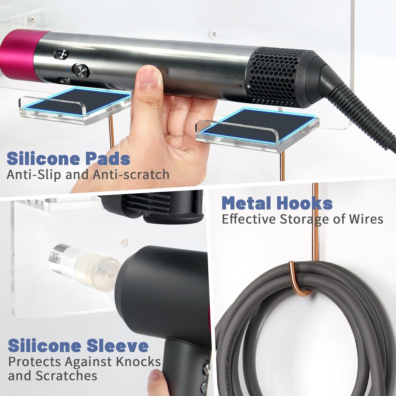 Wall Mount Holder Compatible with Dyson Airwrap Styler Supersonic Hair Dryer, Organizer for Storage Attachments, Rack with Hooks for Accessories Nozzles Barrels Brushes - Image 5