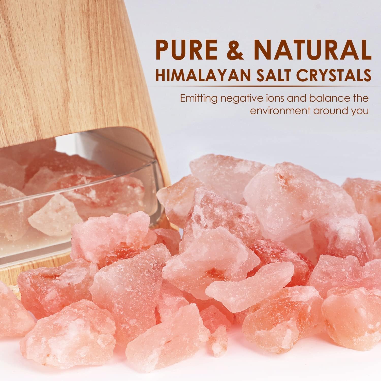 SALKING 2-in-1 Ultrasonic Essential Oil Diffuser & Himalayan Salt Lamp, Aromatherapy Diffuser Cool Mist Humidifier with Auto Off Function, 100% Pure Himalayan Pink Salt Rock, 150ml (Wooden Grain) - Image 2