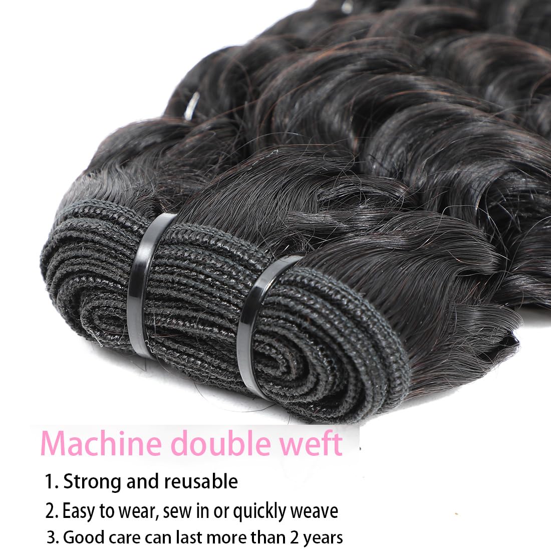Deep Wave Bundles Human Hair 16 18 20 Inch Deep Curly Bundles 12A Grade 100% Unprocessed Brazilian Virgin Hair Wet and Wavy Bundles Double Weft Natural Black Color - Image 4