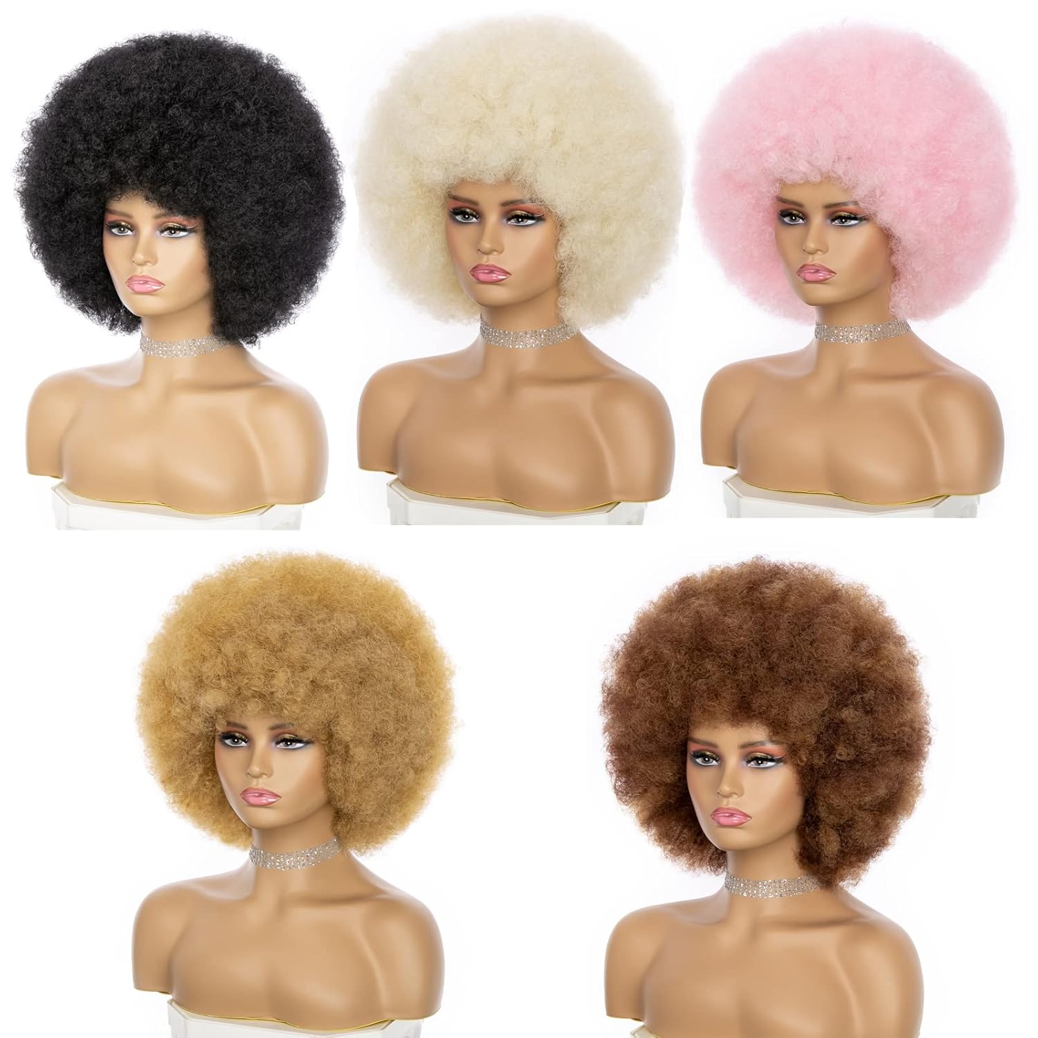 Afro Wig For Women - Mix Brown 70s Afro Wigs Natural Looking Huge Afro Kinky Curly Wigs With Bangs Short Bouncy Afro Curly Wig Soft Afro Puff Wig Synthetic Hair Afro Wig For Daily Party Use - Image 7