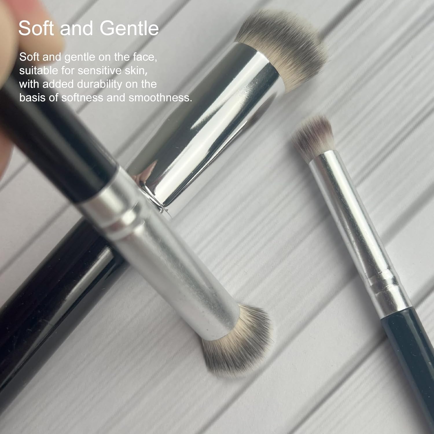 3-Piece Foundation Contour Brush Set, Kabuki Brushes for Liquid, Cream, and Powder Makeup, Includes Under Eye and Mini Concealer Brushes, Black - Image 5