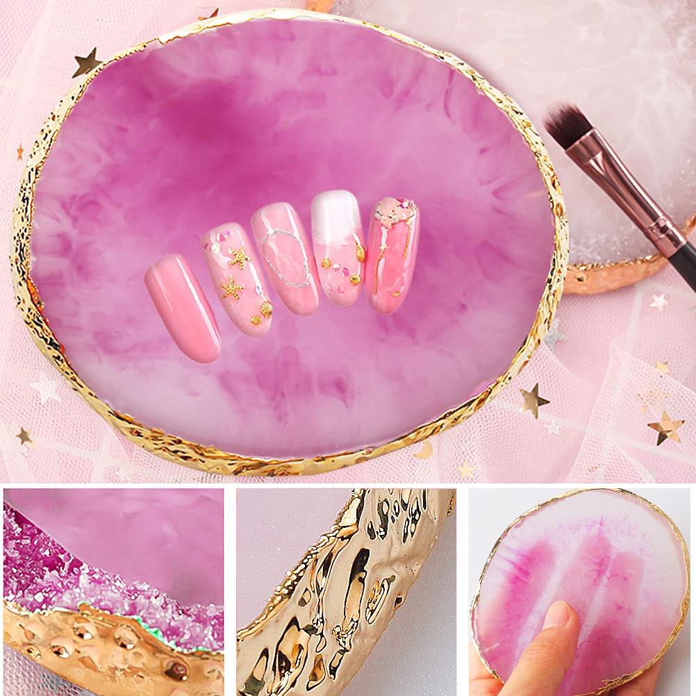 2 Piece Purple White Resin Nail Art Palette Set Gold Edge Medium - Image 4