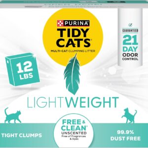 Purina Tidy Cats Low Dust, Clumping Cat Litter Odor Control, Lightweight Free and Clean Unscented, Multi Cat Litter - 12 lb. Box