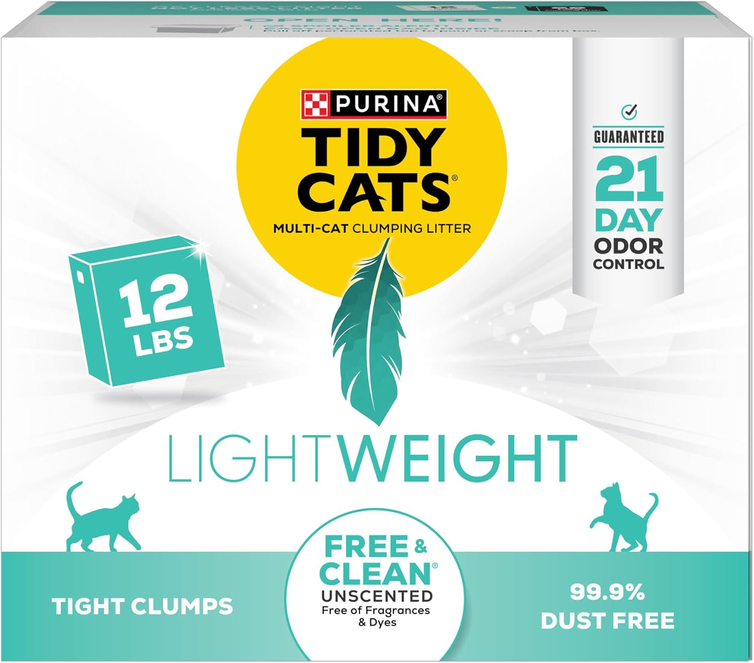 Purina Tidy Cats Low Dust, Clumping Cat Litter Odor Control, Lightweight Free and Clean Unscented, Multi Cat Litter - 12 lb. Box