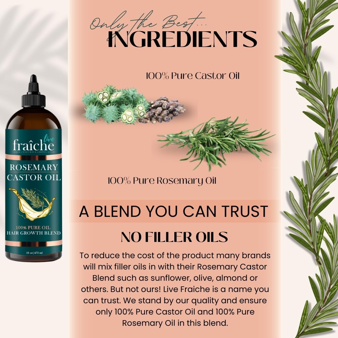 Live Fraiche Rosemary Castor Oil for Hair Growth 16oz - Rosemary Oil for Hair Growth and Thickening Pure Blend to Reduce Loss and Promote a Healthy Scalp - Image 6