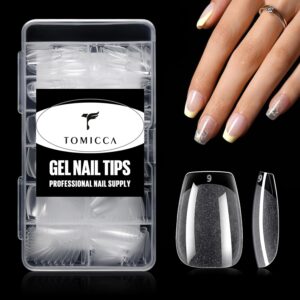 TOMICCA Clear Nail Tips Acrylic Nails 240Pcs Short Coffin Acrylic Nail Kit Gel Nail Tips Pre-shape Clear Nails for Beginner and Professional DIY Salon 12 Sizes
