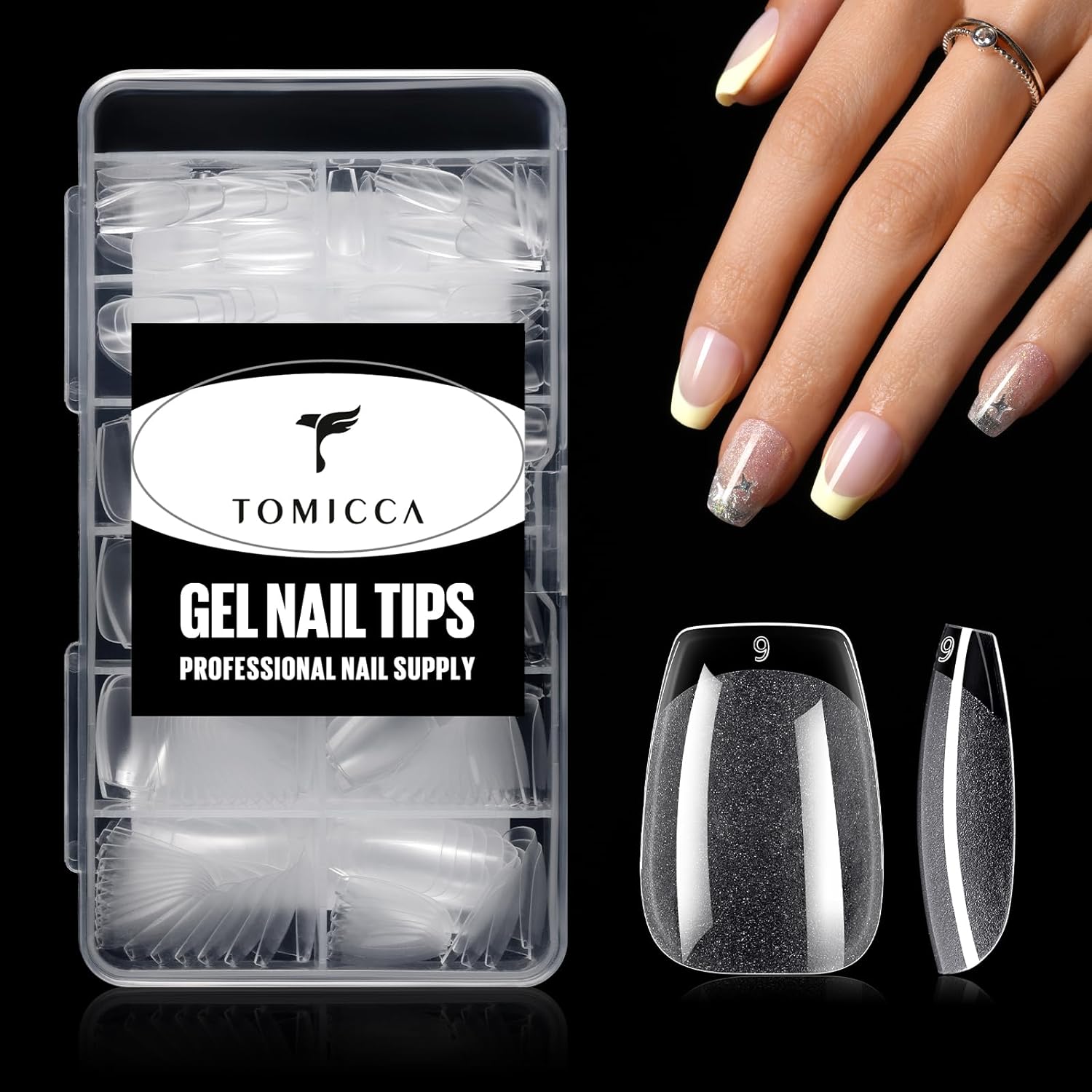 TOMICCA Clear Nail Tips Acrylic Nails 240Pcs Short Coffin Acrylic Nail Kit Gel Nail Tips Pre-shape Clear Nails for Beginner and Professional DIY Salon 12 Sizes