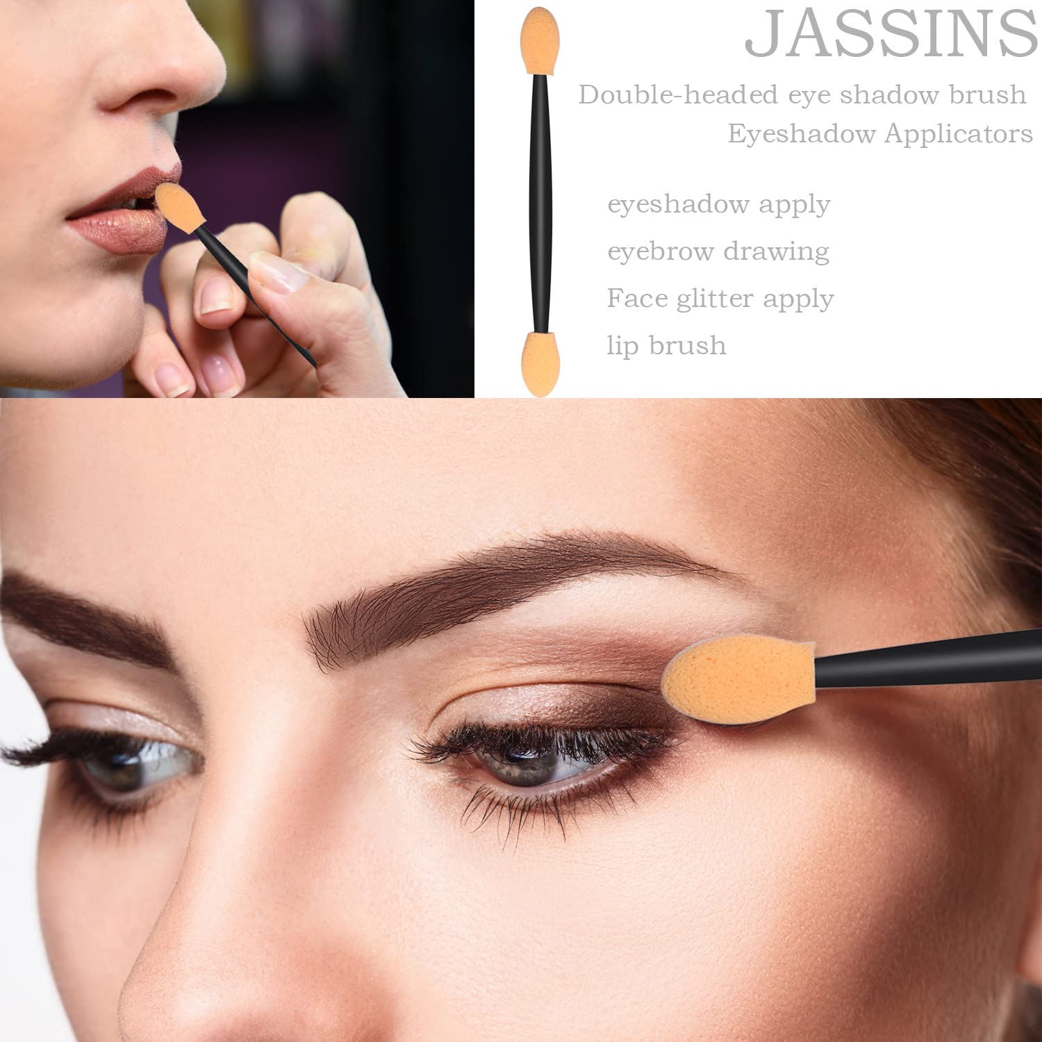 300pcs Disposable Makeup Tool Kit,Brow brush/Mascara brush/Lip Applicators/Eyeshadow applicators/Eye liner brush,JASSINS Makeup Disposable Accessories With Organizer Box - Image 6