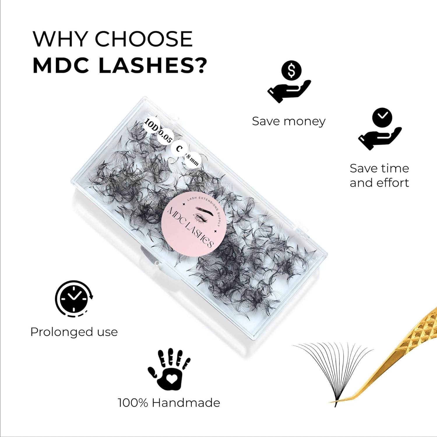 500 Promades Eyelash Fans| 5D-20D, 0.03-0.05-0.07 Thickness, C/CC/D Curls, 8-18mm| Volume Lash Extensions Premade Lash Fans Pro Pre Made False Eyelashes Pestaรฑas Pelo A Pelo(12D-0.05-D-14) - Image 4