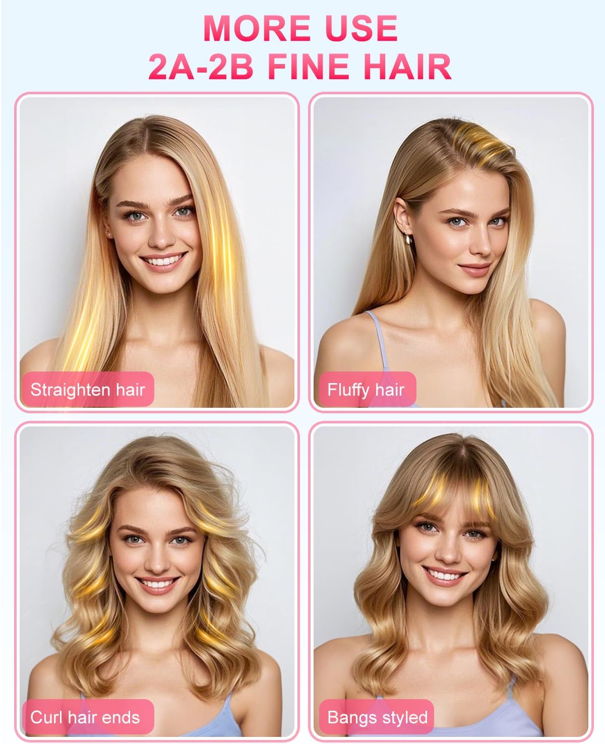 Cordless Hair Straightener Brush with 200 Million Anion, Portable Comb for Travel with LCD Display, 2 Clips - Pink - Image 6