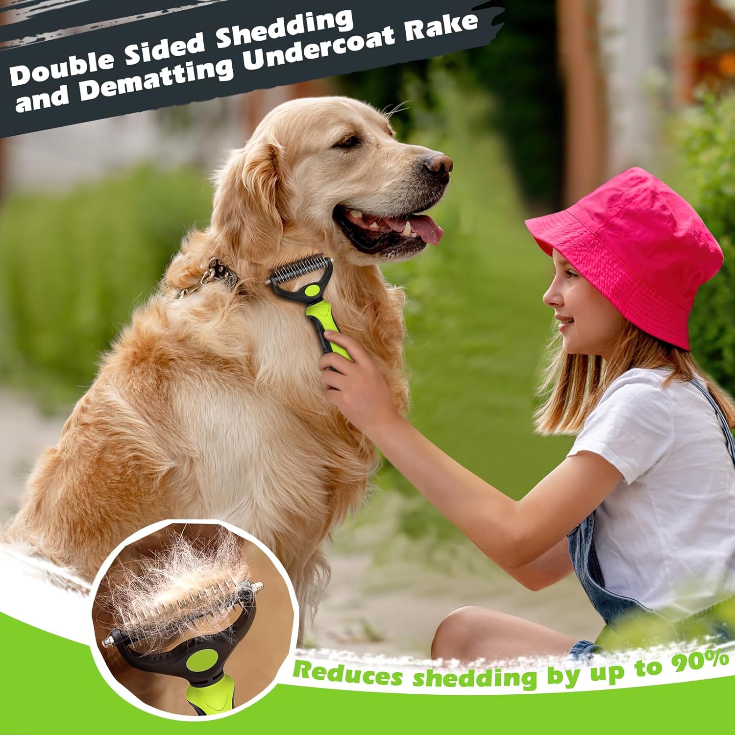 3PCS Dog Grooming Kit - Deshedding Brush, Slicker Brush, Bath Brush and Comb for Pet Supplies (Green Black) - Image 3