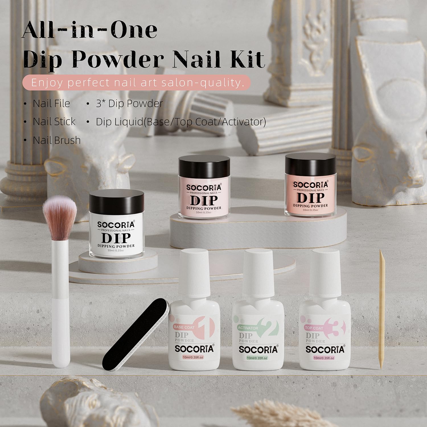 Dip Powder Nail Kit Starter, Gentle Nude Pink Milky White Neutral Skin Color and Dipping Powder Liquid Set with Base Top Coat and Activator for French Nail Art Manicure DIY Salon 9PCS - Image 7