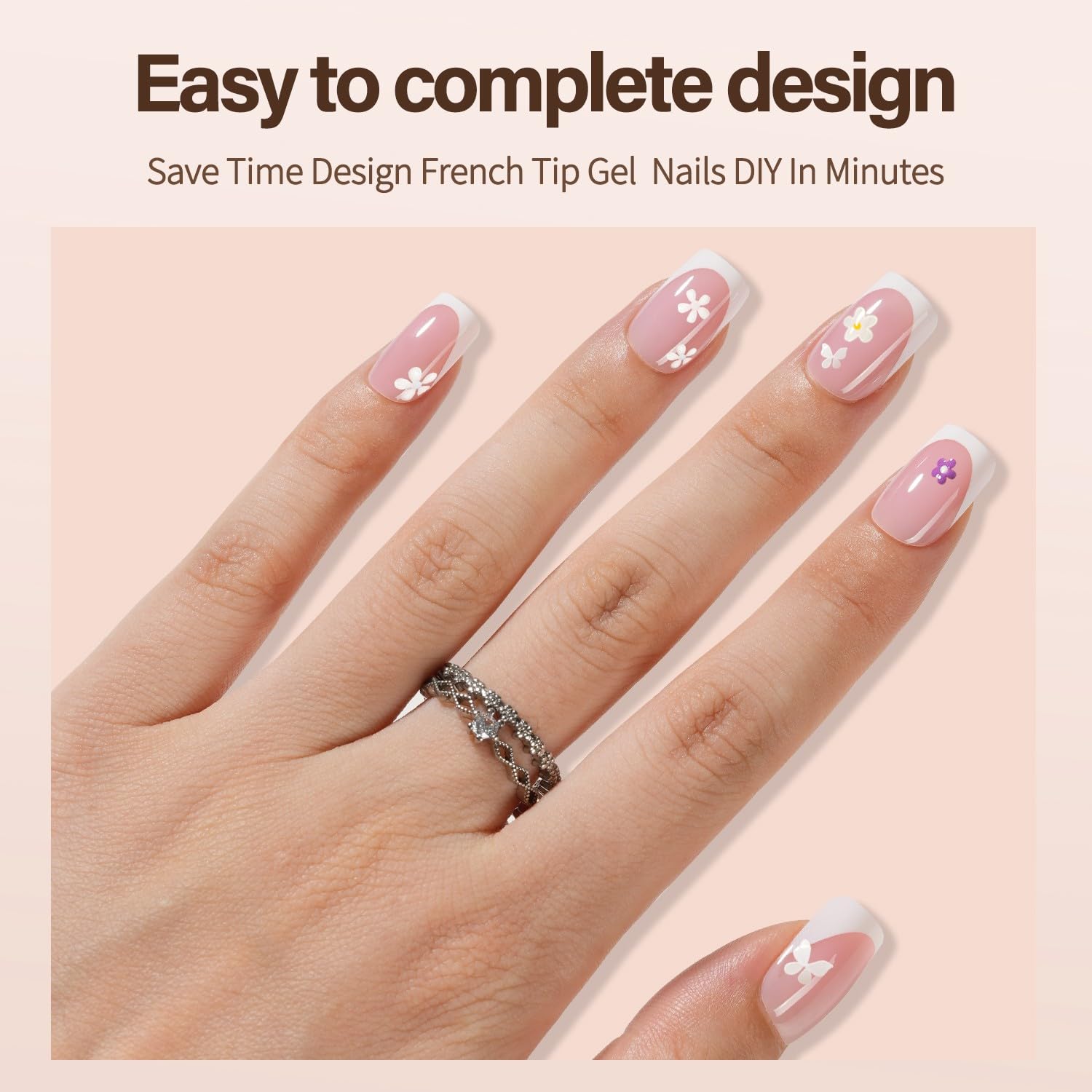 Vansiho 150pcs Short Square French Tip Soft Gel Press On Nails, 15 Sizes for DIY - Image 3