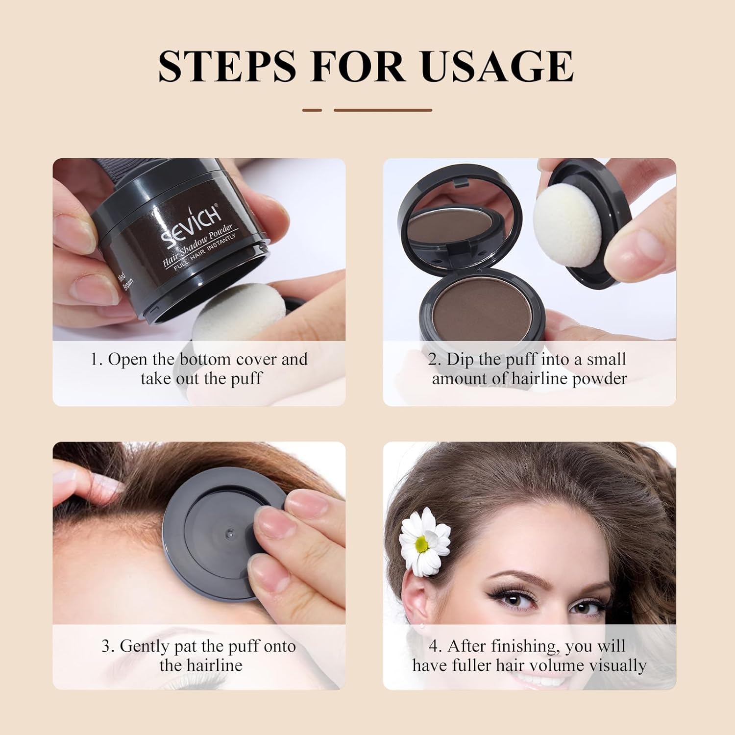 Sevich Hairline Powder,Instantly Conceals Hair Loss, Root Touch up Powder, Hair Shadow Toppers for Women & Men, Touch Up for Thinning Gray Hair, Windproof & Sweatproof, Black - Image 2