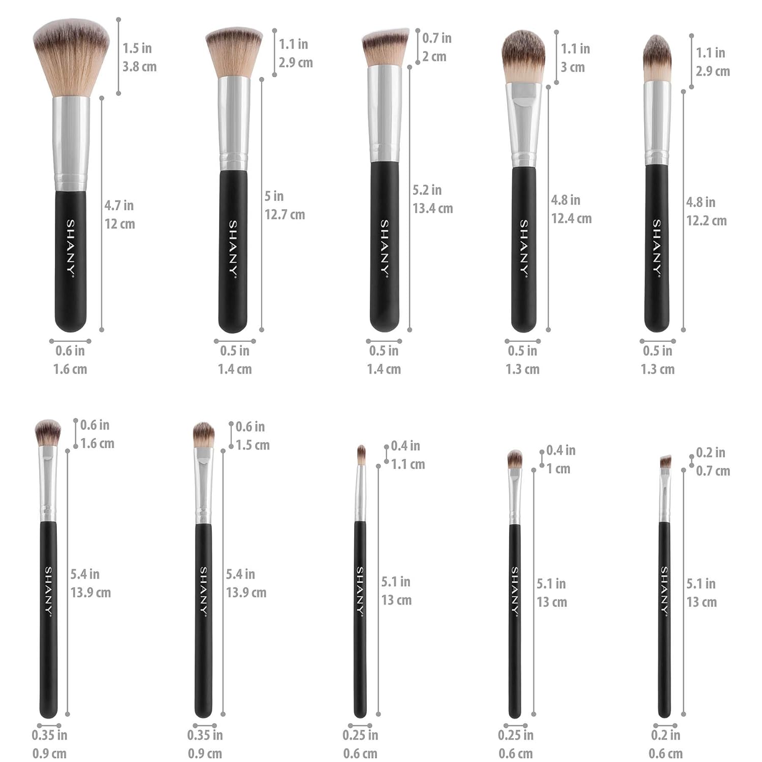 SHANY Makeup Brushes Black OMBRE Pro 10 Piece Essential Professional Makeup Brush Set - Foundation Powder Concealers Eye Shadow Brushes with Black Makeup Brush Travel Case - 10PC - Image 4