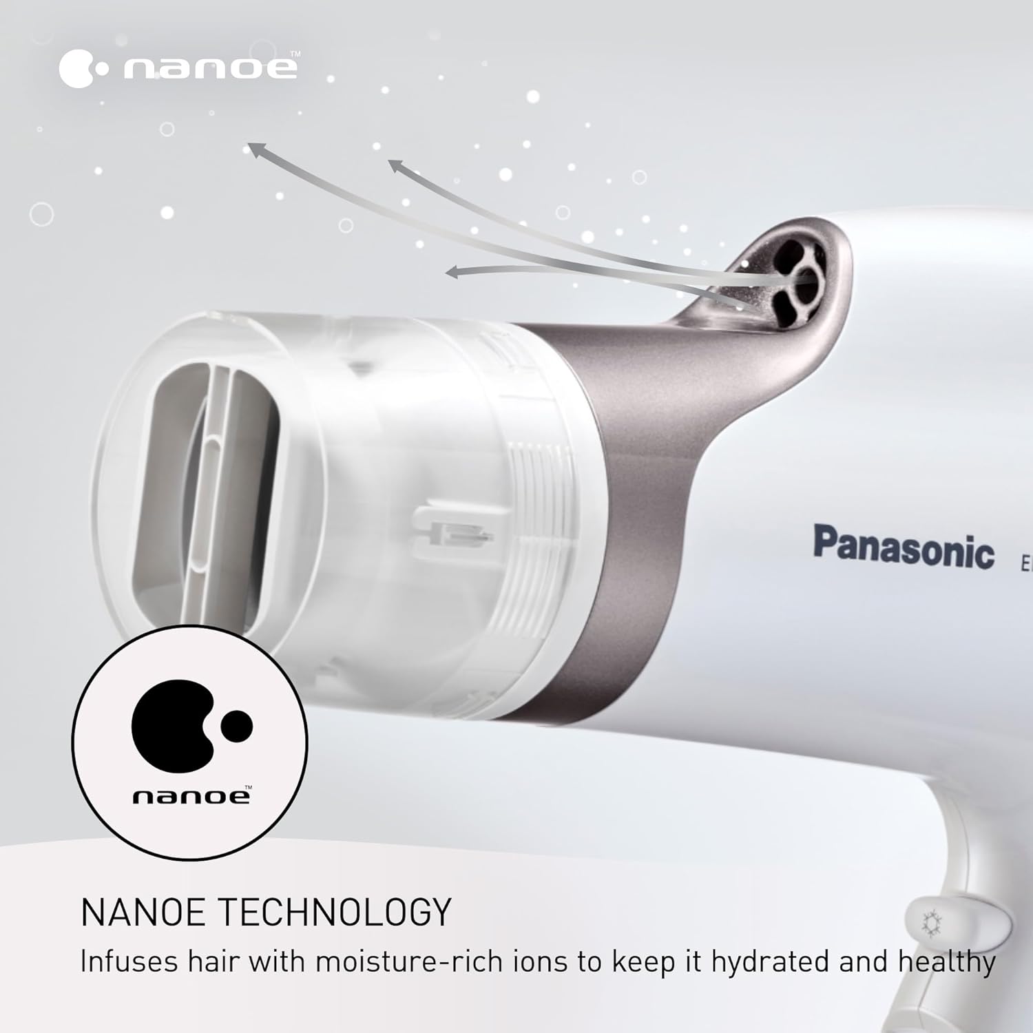 Panasonic Nanoe Salon Hair Dryer with Oscillating QuickDry Nozzle, Diffuser and Concentrator Attachments, 3 Speed Heat Settings for Easy Styling and Healthy Hair - EH-NA67-W (White) - Image 4