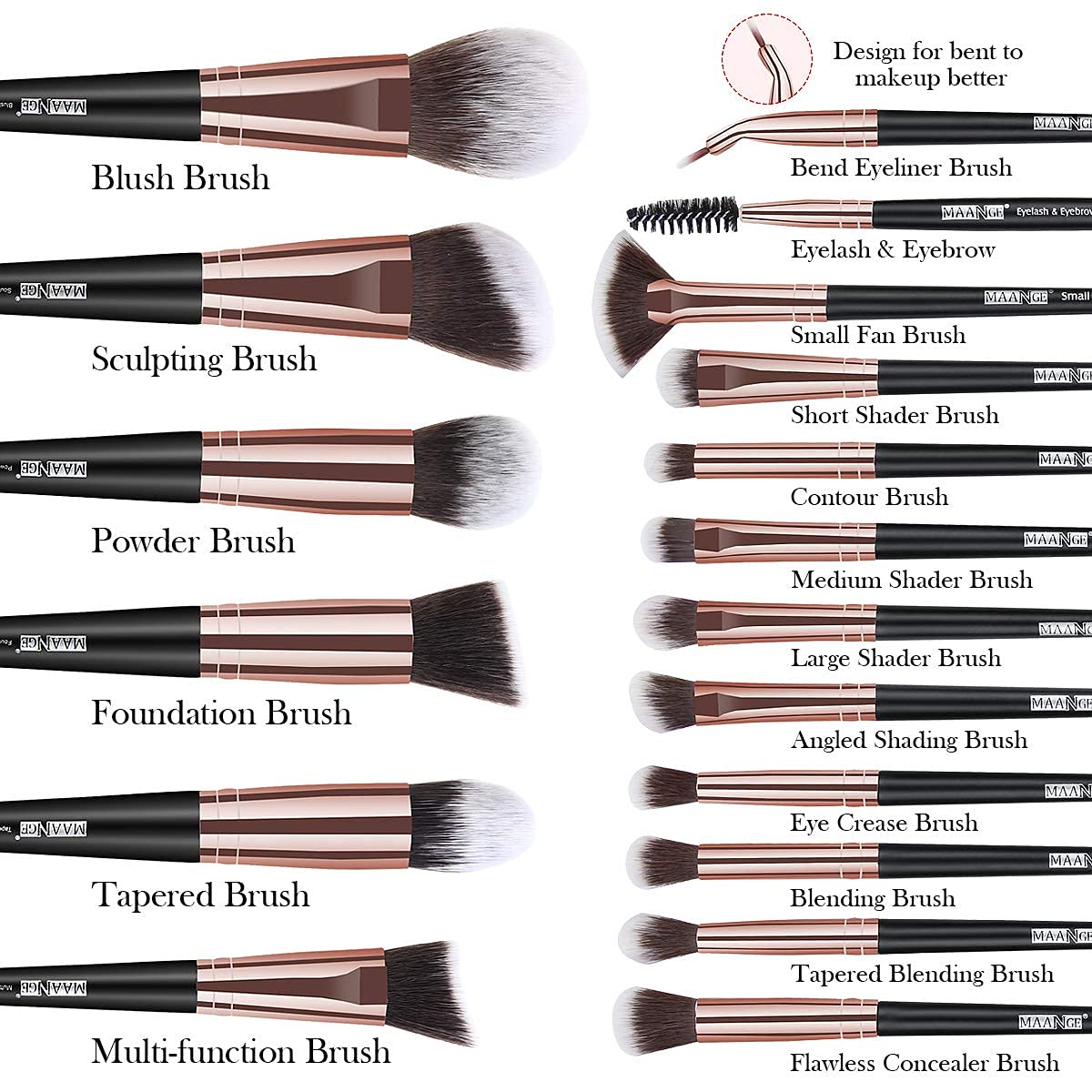 Makeup Brushes, 18 Pcs Professional Premium Synthetic Makeup Brush Set with Case, Foundation Kabuki Eye Travel Make up Brushes sets (Black Gold) - Image 2