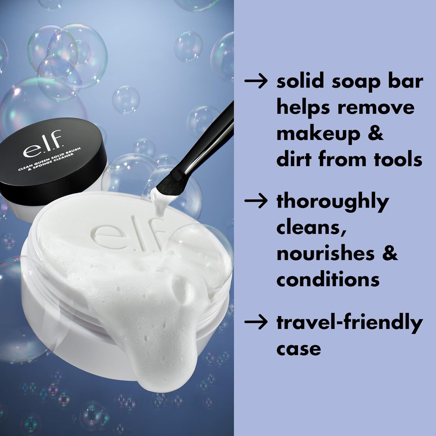 e.l.f. Clean Queen Solid Brush & Sponge Cleaner, Cleanses Face & Eye Makeup Brushes & Sponges, Nourishing, Non-Damaging Formula, Vegan & Cruelty-Free - Image 2