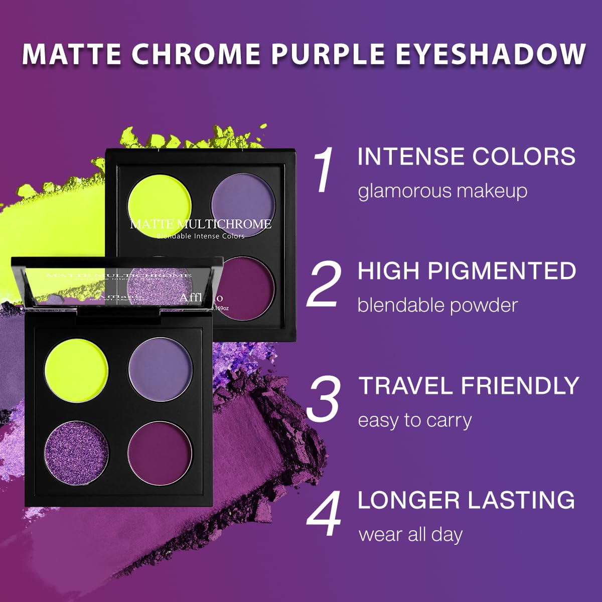 Afflano Duochrome Eyeshadow Palette, Multichrome Purple Eyeshadow Palette, Ultra-Pigmented Purple and Yellow Shades, Matte Metallic Finish - Image 5