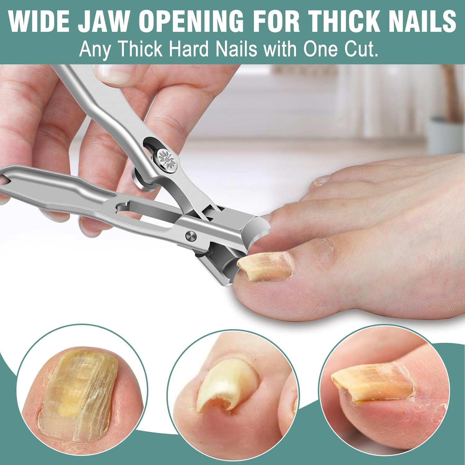 German Nail Clippers for Men Thick Nails - Wide Jaw Opening Nail Clippers for Seniors & Easy Grip 360 Degree Rotary Toenail Clippers for Seniors No Splash Mess Free Self Collecting Nail Cutter - Image 3