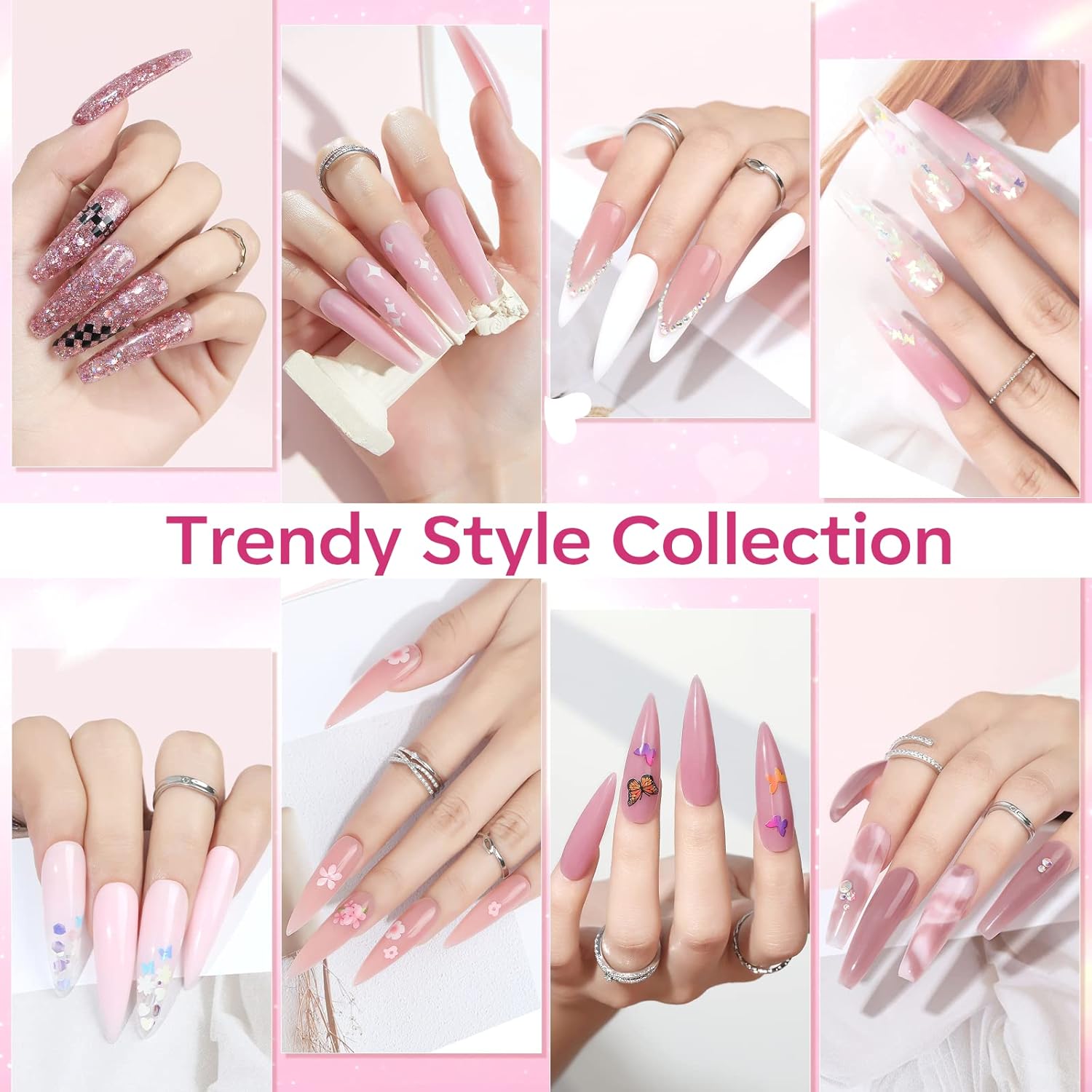Modelones Poly Nail Gel Kit 8 Rosy Pink Colors with 48W U V/LED Lamp Poly Extension Gel Complete Nail Art Tools Professional Starter Manicure Kit Supplies Rhinestone Glitters Beauty Gift DIY at Home - Image 5