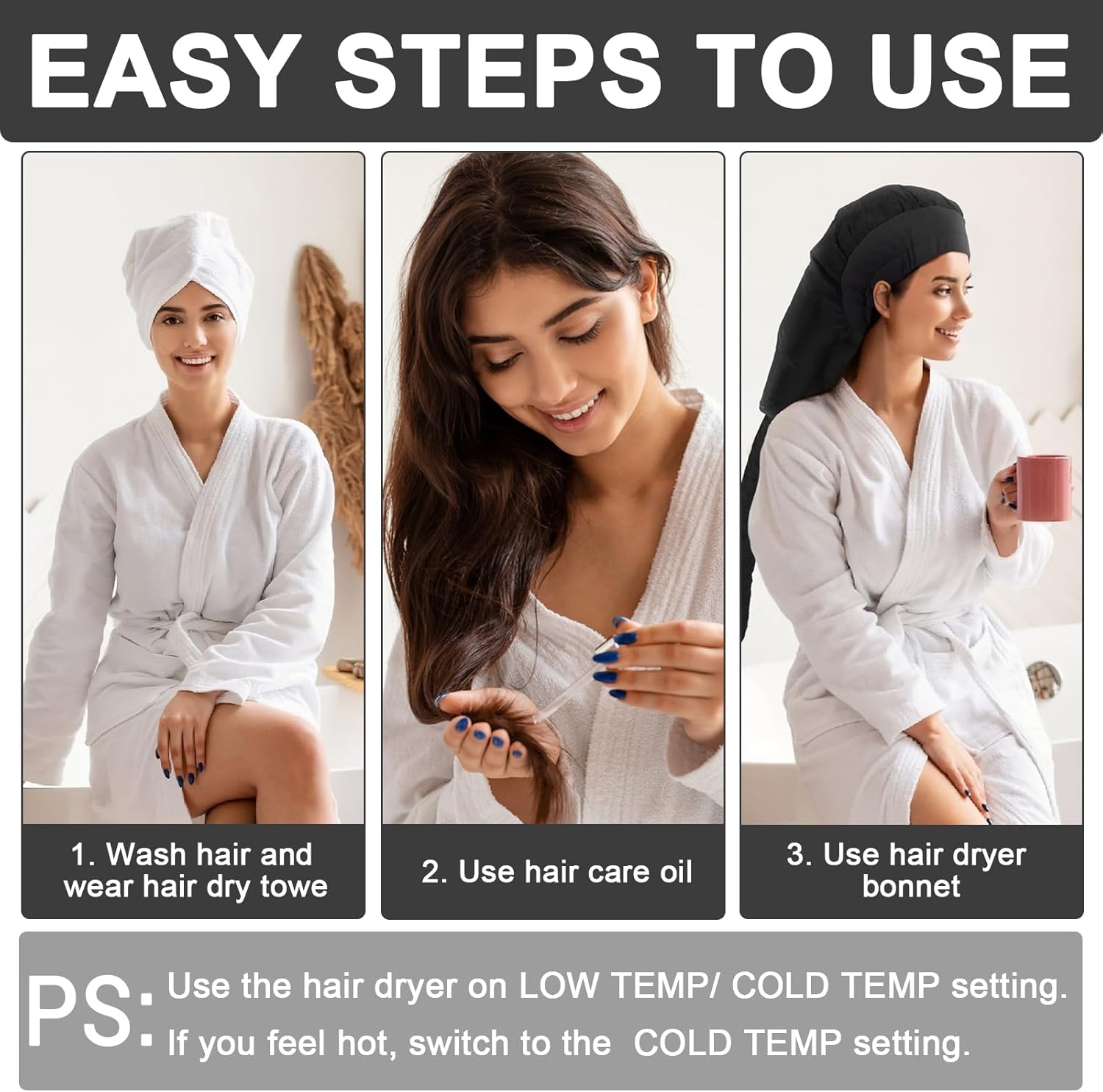 Hair Dryer Bonnet, Large Bonnet Hooded Hair Dryer Attachment for Speeds Up Drying Time & Deep Conditioning, Fits All Head Sizes & All Hair Styling, for Women Long Curly Braid Hair (Black, Large) - Image 6