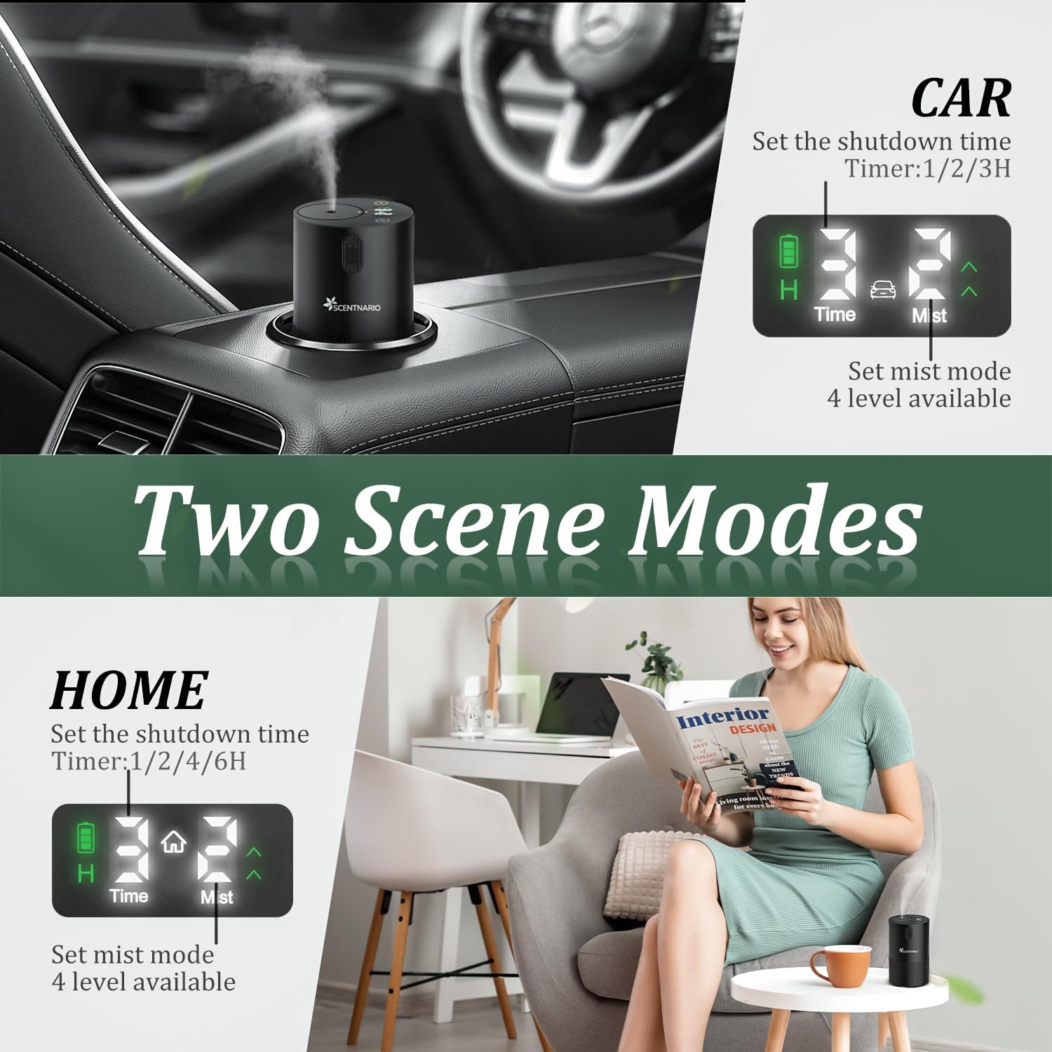 Waterless Diffuser for Essential Oil - Aroma Diffuser for Home with Battery Indicator, Portable Smart Scent Air Machine 1/2/3 & Continuous Mist, Timing & Auto-Off Function - Image 2