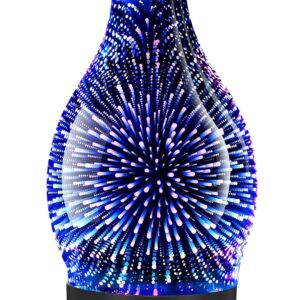 120ML Essential Oil Diffuser, 3D Glass Aromatherapy Diffuser with Auto Shut-Off and 7 Color LED Lights, Ultrasonic Mist Humidifier with 4 Timer for Home Office Bedroom (3D Fireworks)